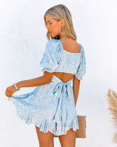 Wind Chimes Floral Twist Crop Top - Blau